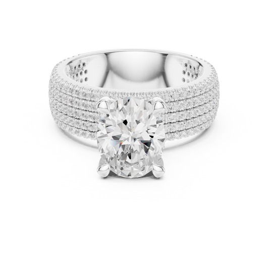 Oval Cut Lab Grown Solitaire Multi Row Pave Diamond Engagement Ring - view 3