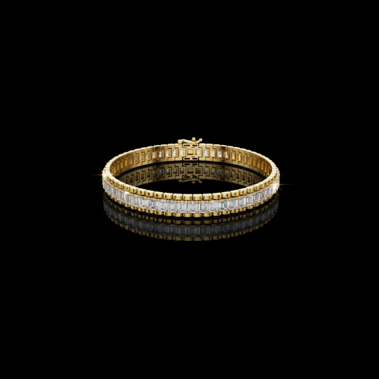 12.00 TCW Exquisite Emerald Cut Lab Grown Diamond Bracelet with Sleek Gold Channel Setting By Ivevar