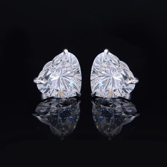 1.55 TCW Elegant Heart Shaped Moissanite Stud Earrings in Polished Silver Sparkling Romantic Jewelry