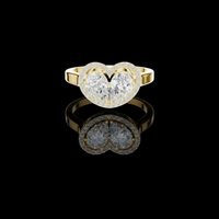 0.91 CT Unique Heart Shaped Moissanite Halo Ring with Twin Pear Diamonds and Pave Diamond Accents
