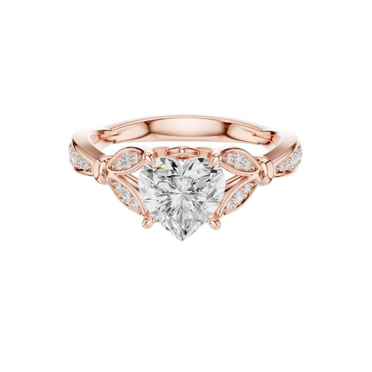 1.50 CT Beautiful Heart Shaped Lab Grown Diamond Ring with Vine Inspired Pave Diamond Design