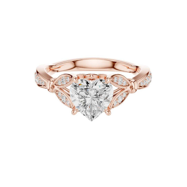 Heart Shape Leaf Motif Style Moissanite Engagement Ring - view 2