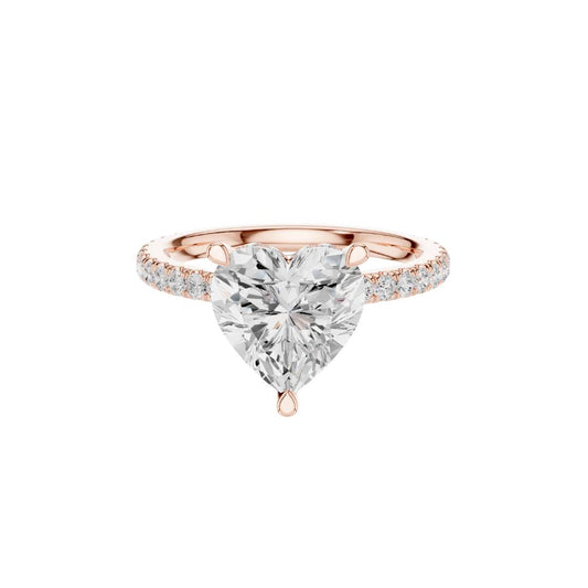 2.55 CT Exquisite Heart Shaped Solitaire Lab Grown Diamond Ring with Pave Diamond Band