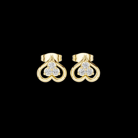 0.24 TCW Eterna Heartloop Moissanite Diamond Cluster Gold Stud Earrings with Open Curved Love Motif