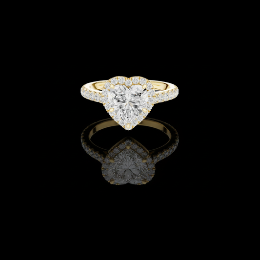 1.50 CT Romantic Heart Shaped Lab Grown Diamond Halo Ring with Pave Diamond Band