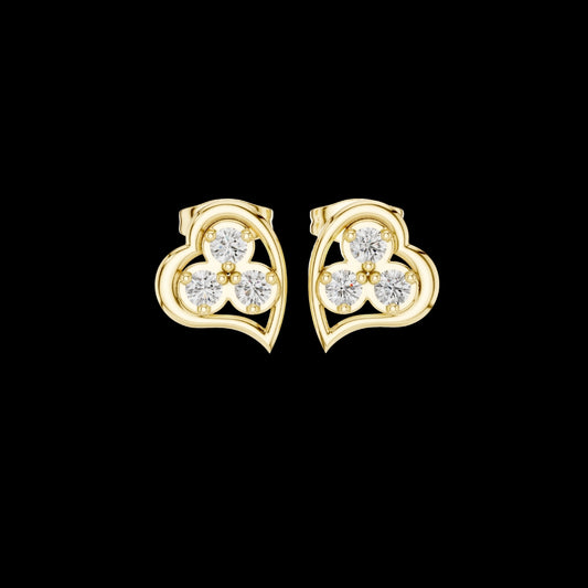 0.39 TCW Heart Outline Moissanite Diamond Cluster Stud Earrings with Trio Round Diamond Center For Love