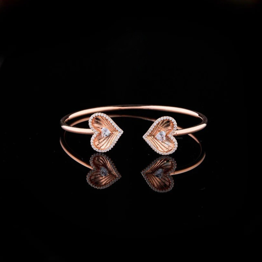 0.35 TCW Elegant Rose Gold Open Moissanite Bracelet with Twin Heart Accents and Central Sparkling Heart Diamonds