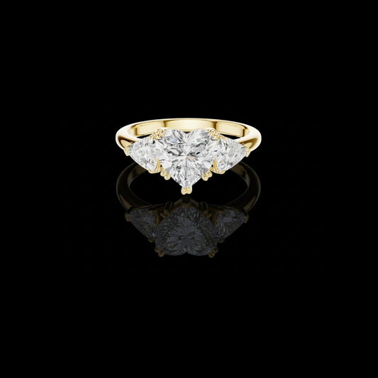 2.00 CT Sparkling Heart Shaped Three Stone Moissanite Diamond Ring with Pear Cut Side Diamonds