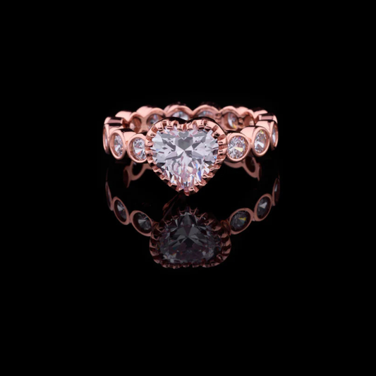 3.00 TCW Romantic Heart Shaped Lab Grown Diamond Eternity Ring with Bezel Set Accents For Proposal