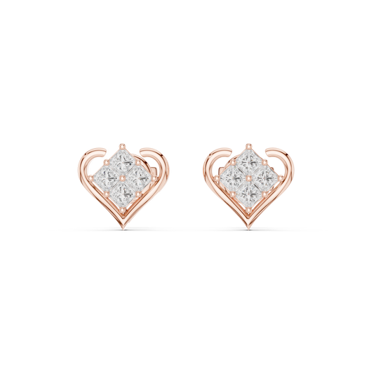 0.40 TCW Crown Collection Heart Shaped Moissanite Princess Cut Diamond Stud Earrings Romantic Jewelry