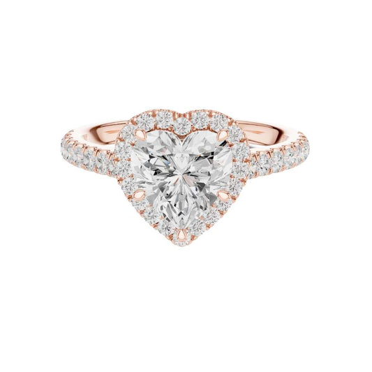 1.50 CT Romantic Heart Shaped Lab Grown Diamond Halo Ring with Pave Diamond Band