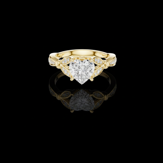 1.50 CT Beautiful Heart Shaped Lab Grown Diamond Ring with Vine Inspired Pave Diamond Design