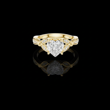 2.00 CT Beautiful Heart Shaped Lab Grown Diamond Ring with Vine Inspired Pave Diamond Design