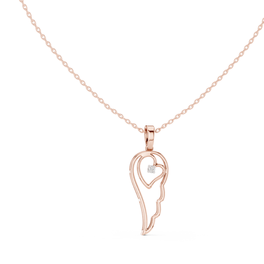 0.045 TCW Beautiful Angel Wing with Heart Shape and Brilliant Moissanite Diamond Accent pendant Luxury Jewelry