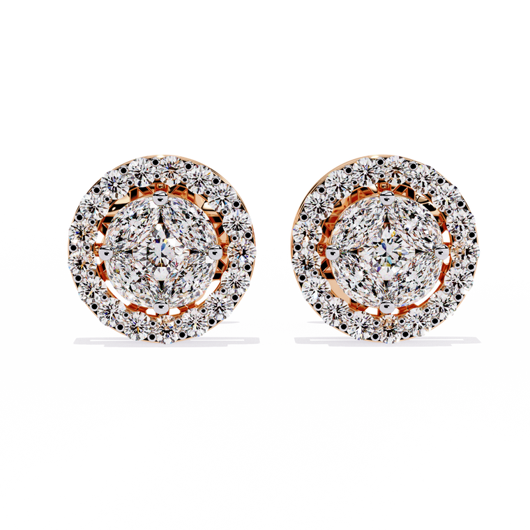 Halo Marquise Round Cluster Pave Circle Stud Earrings - view 2