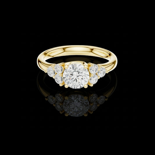 0.93 CT Eye-Catching Elegant Sparkle Cluster Stunning Round Cut Lab Diamond Gold Ring