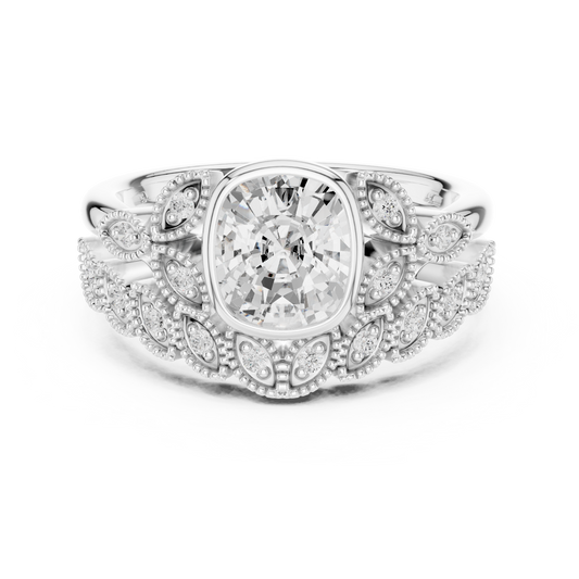 Cushion Cut Lab Diamond Ornate Vintage Halo Ring - view 3