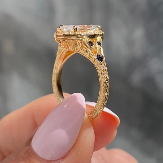 Dutch Marquise Halo Wedding Ring With Side Stones - view 4