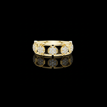 0.40 TCW Luxury Hexagon Round Lab Grown Diamond Cluster Modern Openwork Band Statement Ring for Women
