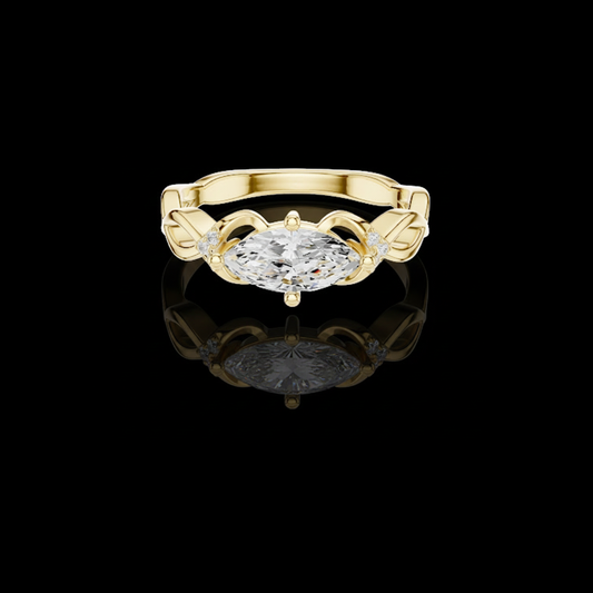 0.88 CT Perfect Marquise Cut Moissanite Diamond Ring with Twisted Band Design and Sparkling Side Accents