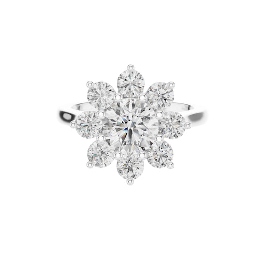 Round Lab Diamond Prong Set Floral Cluster Delicate Ring - view 3