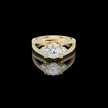 3.00 CT Radiant Round Brilliant Moissanite Diamond Ring with Intricate Split Shank Pavé Detailing