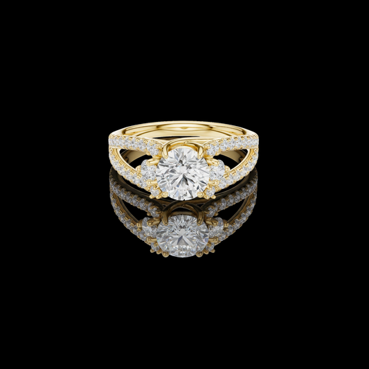 3.00 CT Radiant Round Brilliant Lab Grown Diamond Ring with Intricate Split Shank Pavé Detailing