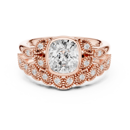Cushion Cut Lab Diamond Ornate Vintage Halo Ring - view 2