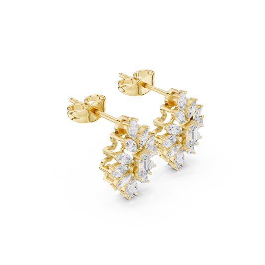 0.25 CT Iconic Moissanite Emerald Cut Diamond Floral Statement Fine Jewelry Earrings