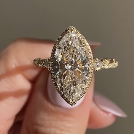 2.00 CT Celestial Marquise Cut Lab Grown Diamond Ring with Vintage Halo and Pavé Accent