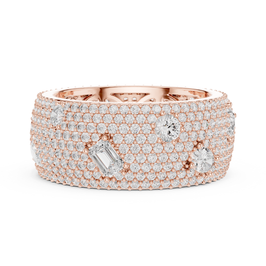 1.00 CT Ornate Openwork Interior Grand Round Wide Pave Lab Diamond Band with Scattered Statement Stones