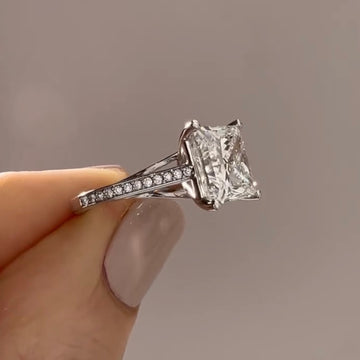 2.25 CT Premium Princess Cut Solitaire Lab Grown Diamond Ring with Pave Accent Band in Polished Gold