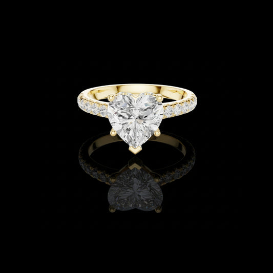 2.5 CT Romantic Heart Shaped Lab Grown Diamond Ring in Gold with Brilliant Pave Band For Her