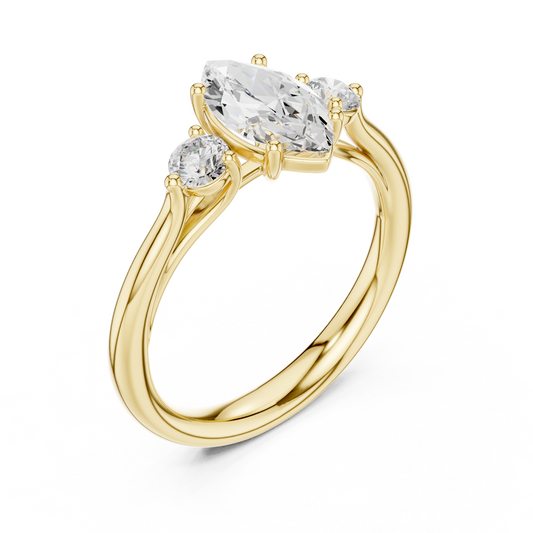 Marquise Cut Lab Diamond Ring with Trillion Sides - view 4