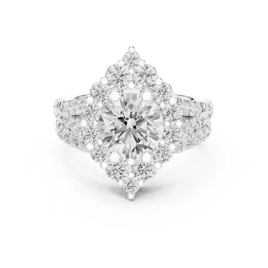 Art Deco Inspired Round Cut Lab Diamond Cluster Halo Ring - view 3