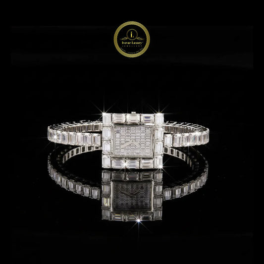 Full Baguette Diamond Square Watch with Invisible-Set Dial & Link Band