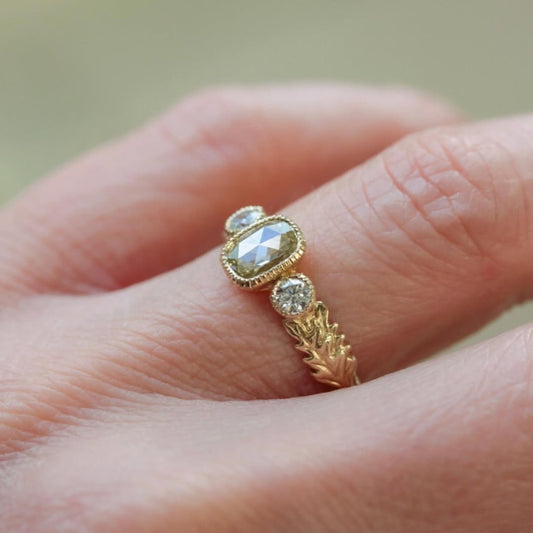 Cushion Rose Cut Vintage Three Stone Bezel Lab Diamond Engagement Ring - view 4