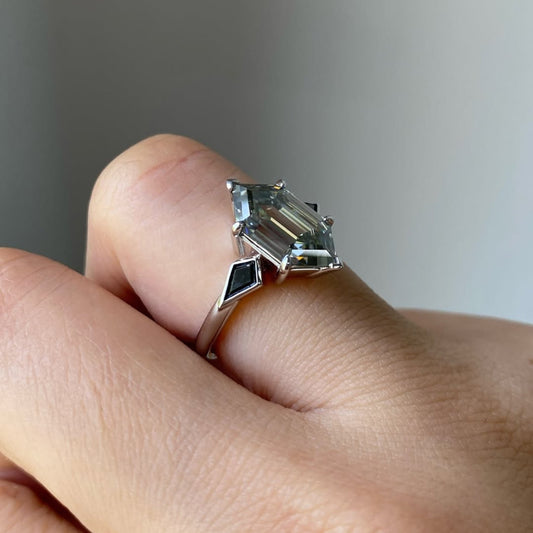 Antique Cut Lab Diamond Geometric Ring With Kite Side Stones - view 4