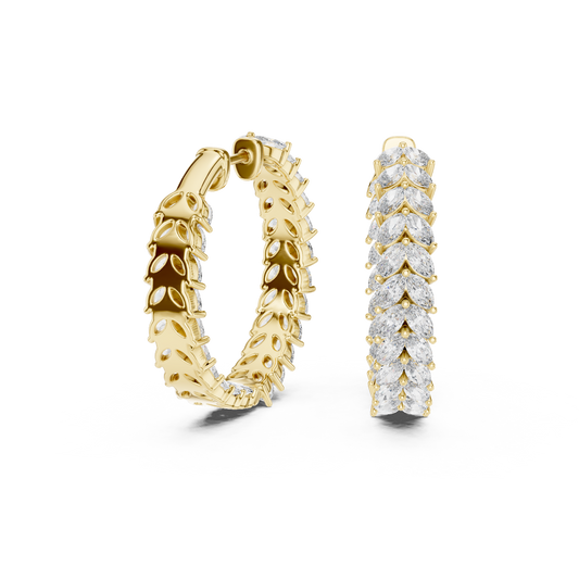 Vine Pattern Marquise Cut Hoop Earrings Inside Out Leaf Design - view 4