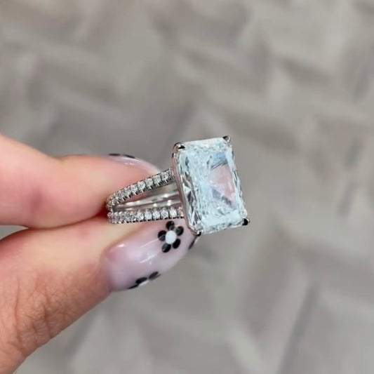 Radiant Cut Moissanite Split Shank Pave Engagement Ring - view 4