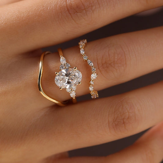 Oval Cut Lab Diamond Wedding Ring Bridal Set - view 3
