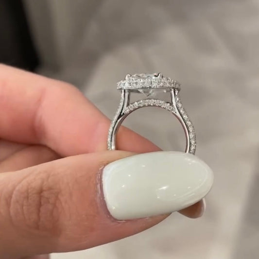 Cushion Halo Lab Diamond Ring with Pave Band - view 3