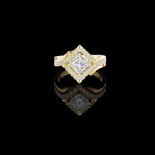 1.00 CT Handcrafted Princess Cut Lab Diamond Halo Ring with Split Shank Pave Band For Mother
