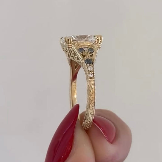 Oval Moissanite Vintage Nature Inspired Engagement Ring - view 3