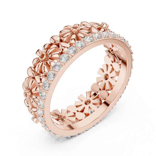 Floral Inspired Round Cut Lab Diamond Wedding Band Eternity Ring - view 4