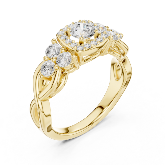 0.35 CT Imperial Glow Cushion Halo Moissanite Diamond Ring with Triple-Brilliance Accents