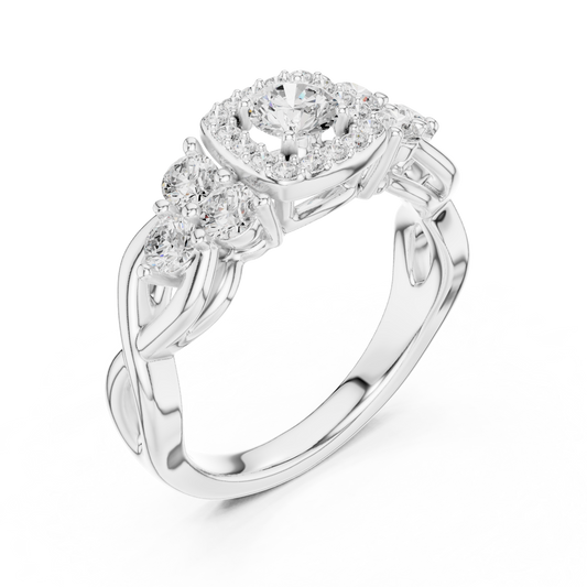 Round Cut Lab Diamond Halo with Side Stone Accents Ring - view 4