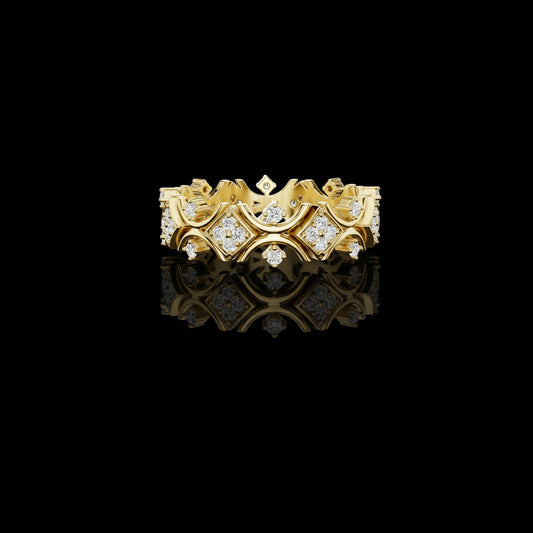 0.42 TCW Imperial Crown Geometric Moissanite Round Cut Diamond Luxury Statement Ring
