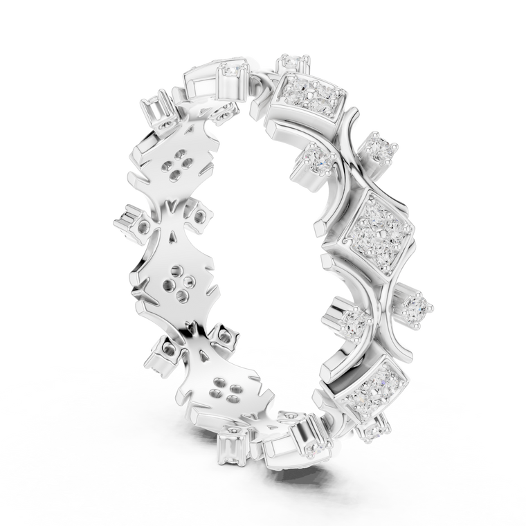 Crown Inspired Round Lab Grown Diamond Geometric Eternity Band Ring - view 2