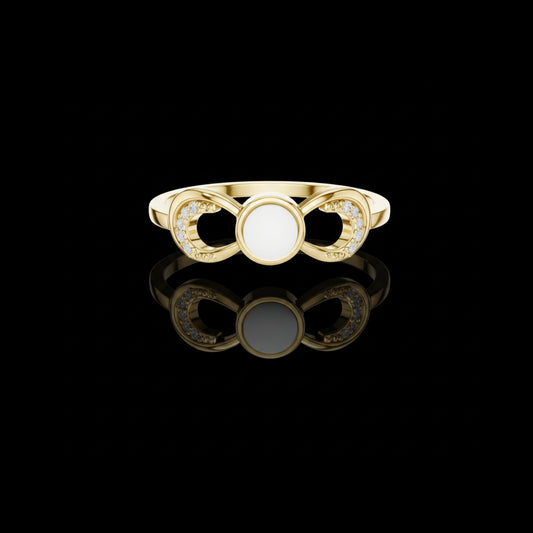 0.04 TCW Infinity Inspired Gold Lab Diamond Ring with Pearl Center & Round Pavé Accent Curves